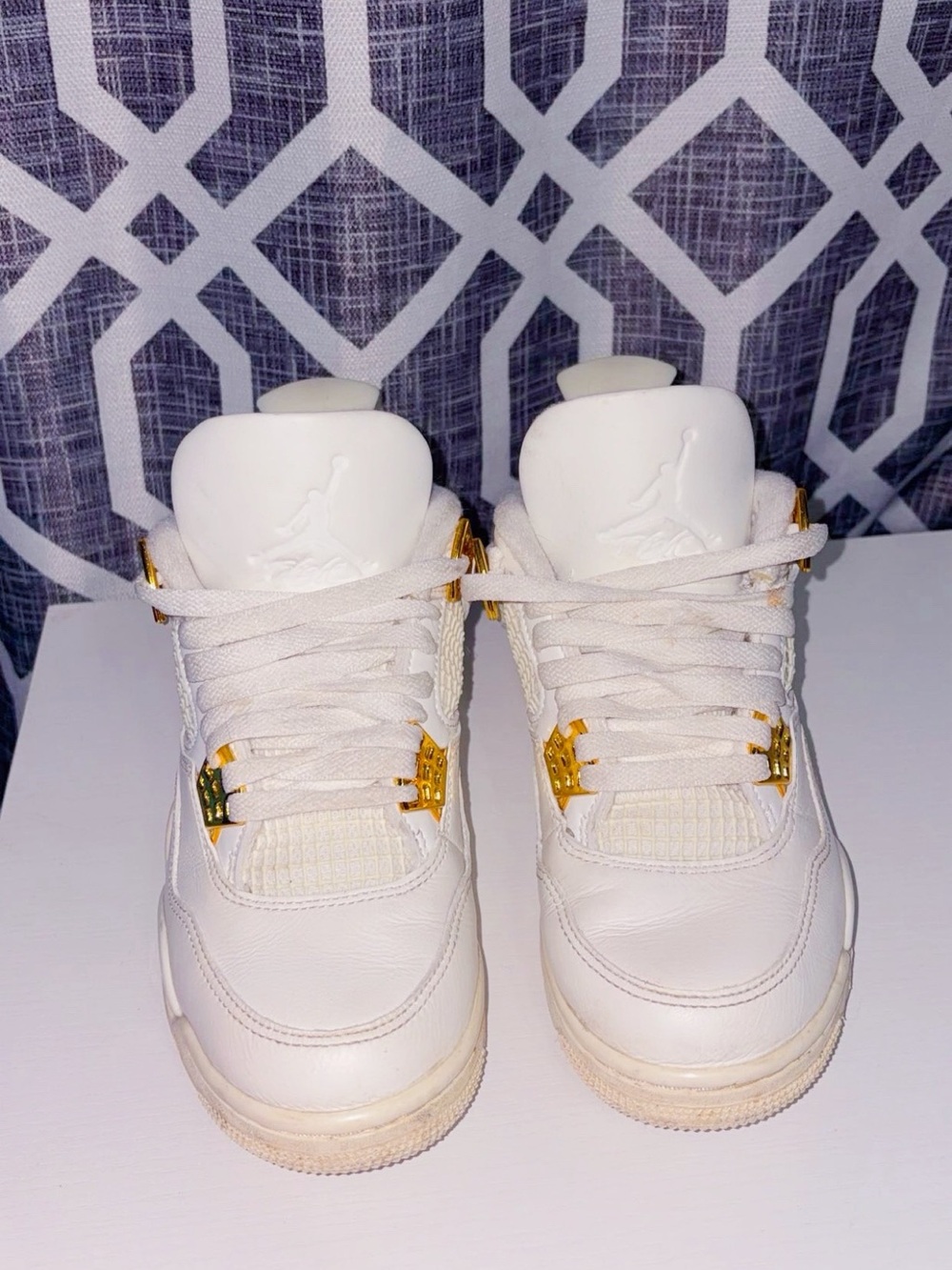 Jordan Kids White Sneakers with Gold Accents
